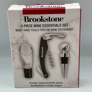 Brookstone 3 Piece Wine Essentials Set Bottle Stopper Opener Pourer New NIB